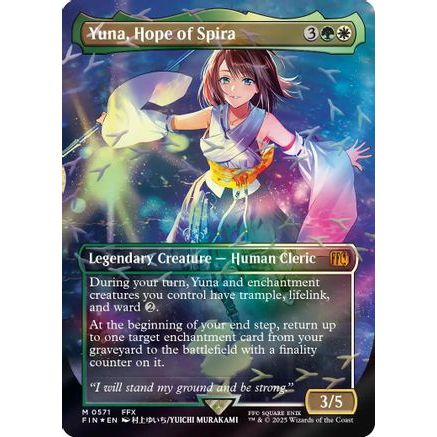 Yuna, Hope of Spira (Borderless) (Chocobo Track Foil) (FIN-571) - FINAL FANTASY Foil
