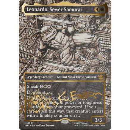 Leonardo, Sewer Samurai (Borderless) (Gold-Stamped Signature) (TMT-301) - Teenage Mutant Ninja Turtles Foil