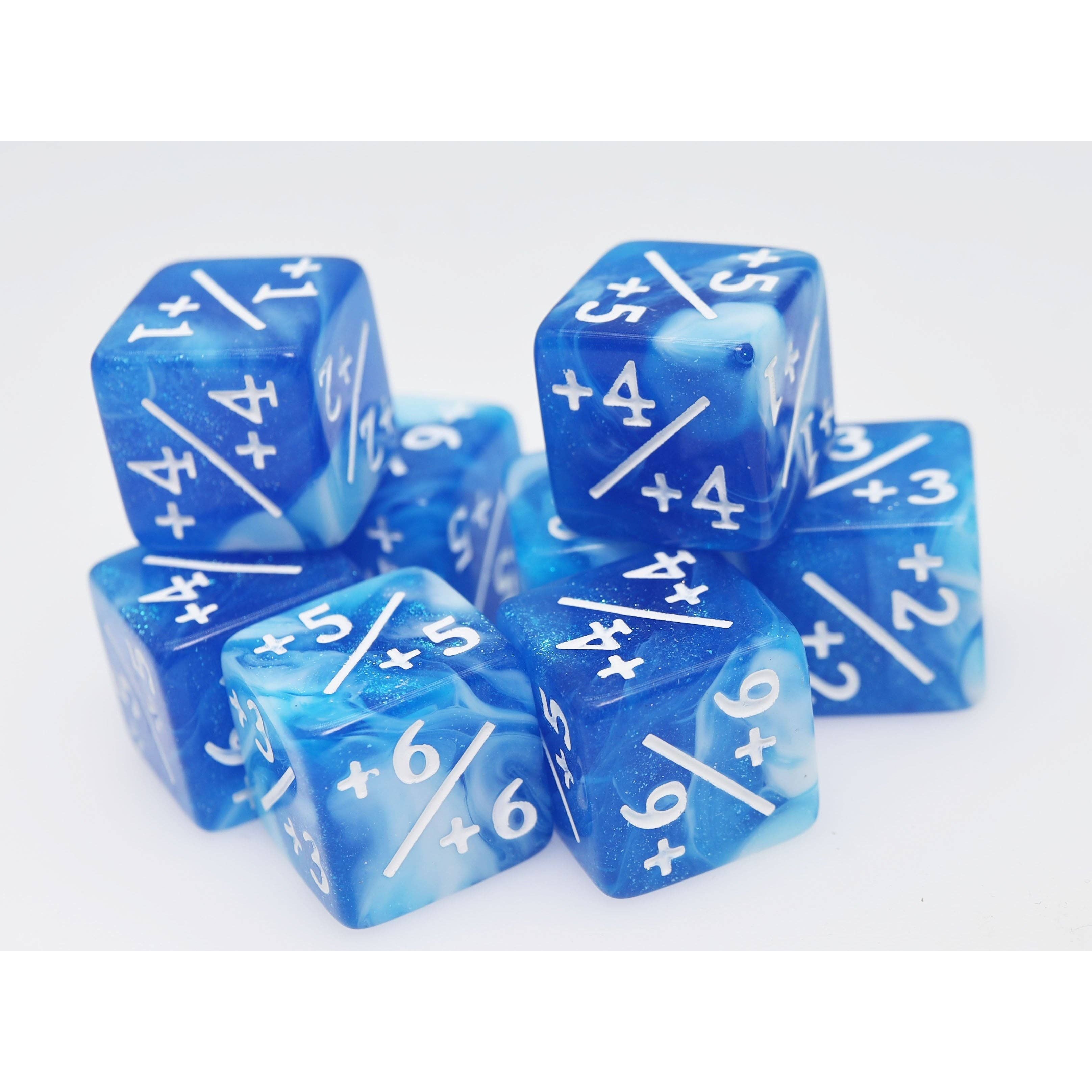 +1/+1 White & Blue Glitter Counters for Magic - Set of 8