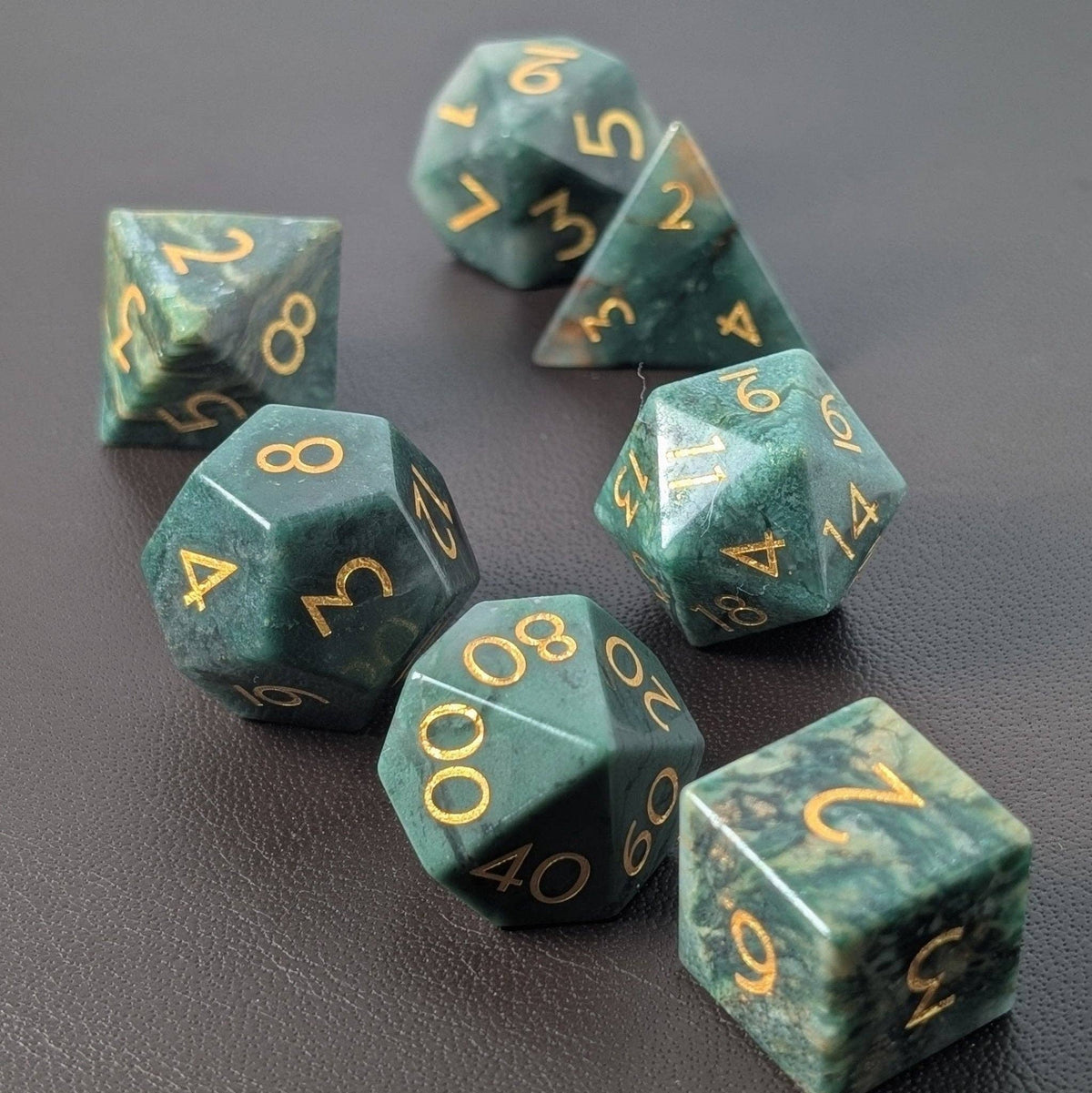 African Jade - 7 Piece Polyhedral Gemstone Dice Set