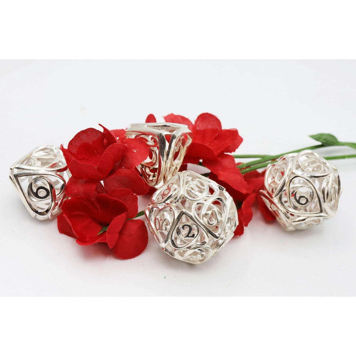 Hollow Hearts: Sterling Silver - Premium RPG Metal Dice Set