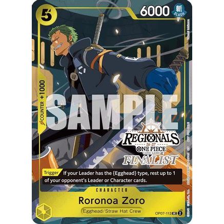 Roronoa Zoro (113) (Regionals Finalist Card Set 26-27) (OP07-113) - One Piece Promotion Cards Foil
