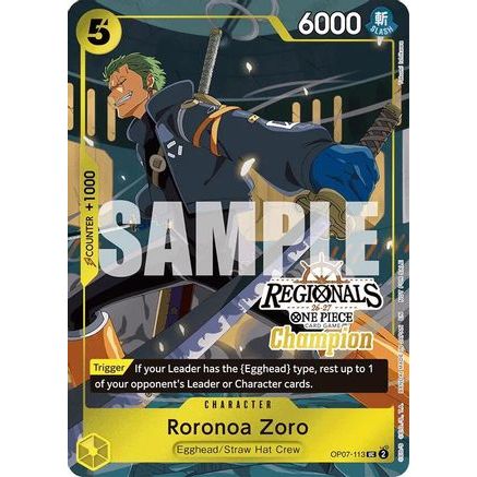 Roronoa Zoro (113) (Regionals Champion Card Set 26-27) (OP07-113) - One Piece Promotion Cards Foil