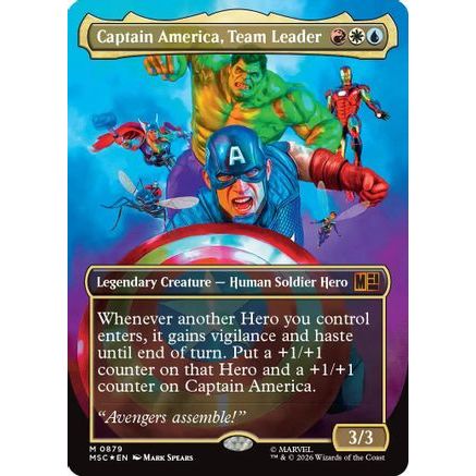 Captain America, Team Leader (Borderless) (Surge Foil) (MSC-879) - Commander: Marvel Super Heroes Foil