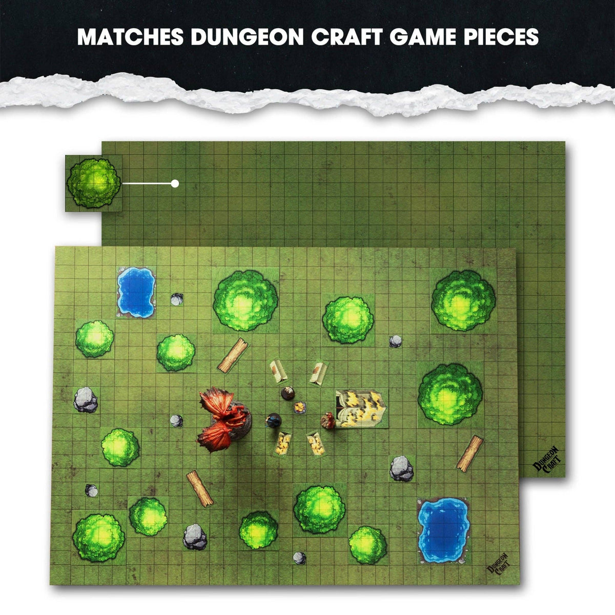Dungeon Craft Battlemap: Grasslands and River - Double-Sided Dry/Wet Erase RPG Map