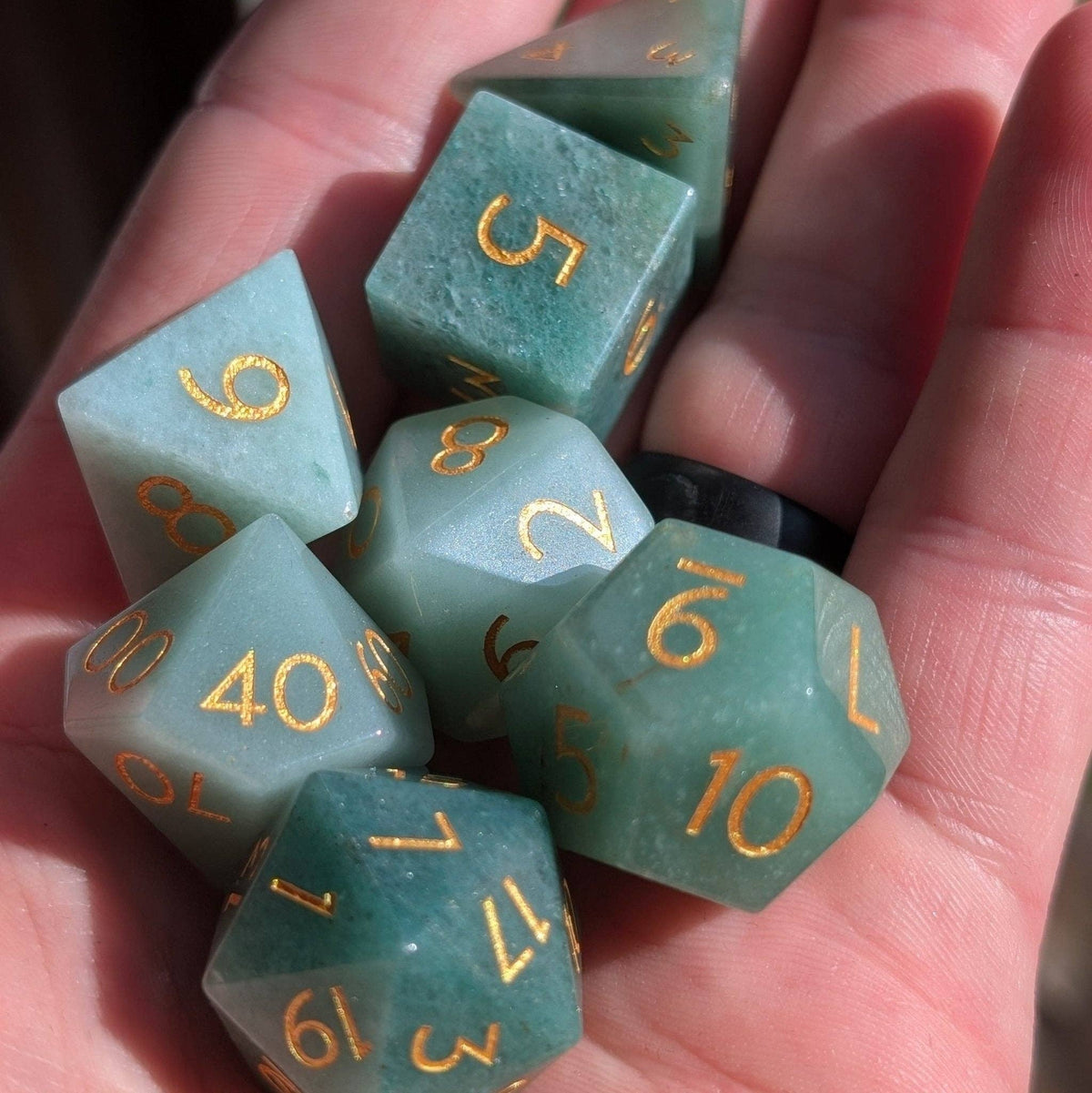 Green Aventurine - 7 Piece Polyhedral Gemstone Dice Set