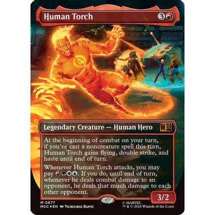 Human Torch (Borderless) (Surge Foil) (MSC-877) - Commander: Marvel Super Heroes Foil