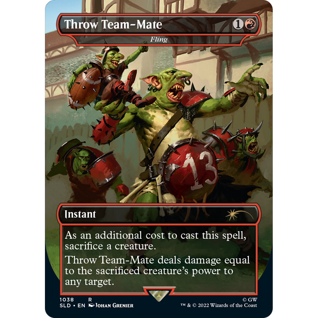 Throw Team-Mate - Fling (Borderless) (SLD-1038) - Secret Lair Drop / Throw Team-Mate (Borderless) Foil
