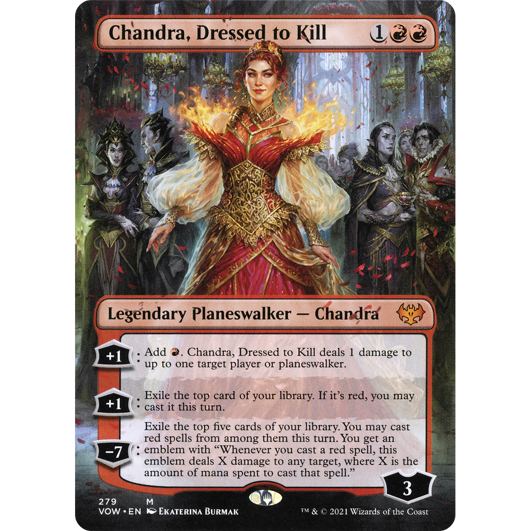 Chandra, Dressed to Kill (Borderless) (VOW-279) - Innistrad: Crimson Vow (Borderless) Foil