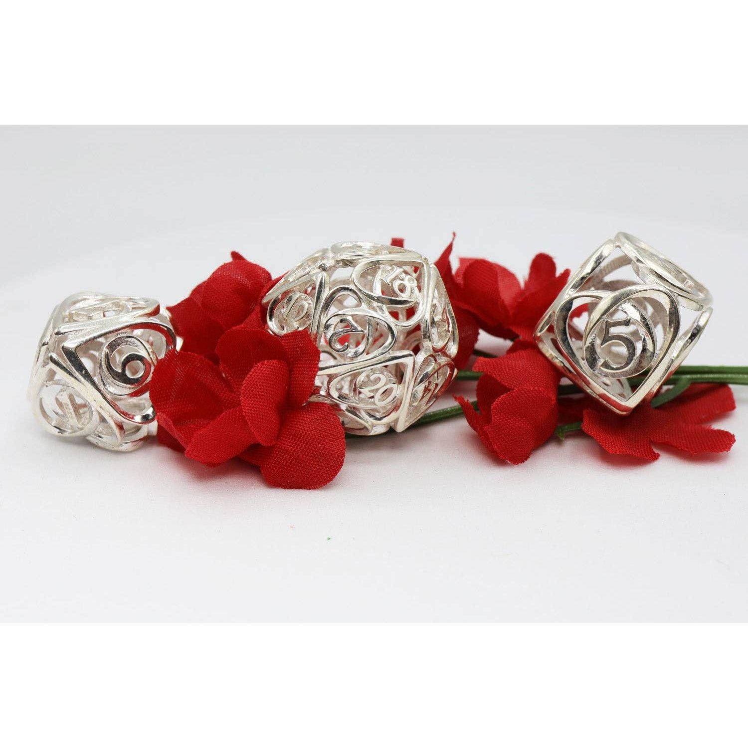 Hollow Hearts: Sterling Silver - Premium RPG Metal Dice Set