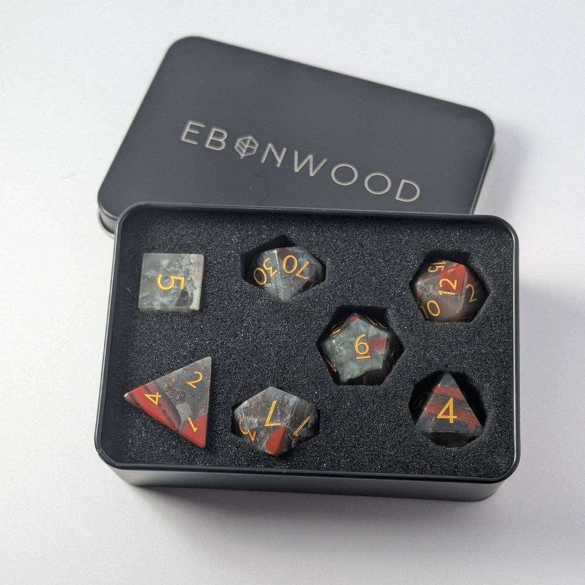 Blood Stone - 7 Piece Polyhedral Gemstone Dice Set