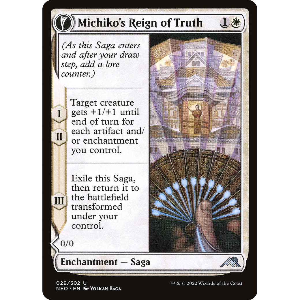 Michiko's Reign of Truth // Portrait of Michiko (NEO-029) - Kamigawa: Neon Dynasty: (fandfc, enchantment) Foil
