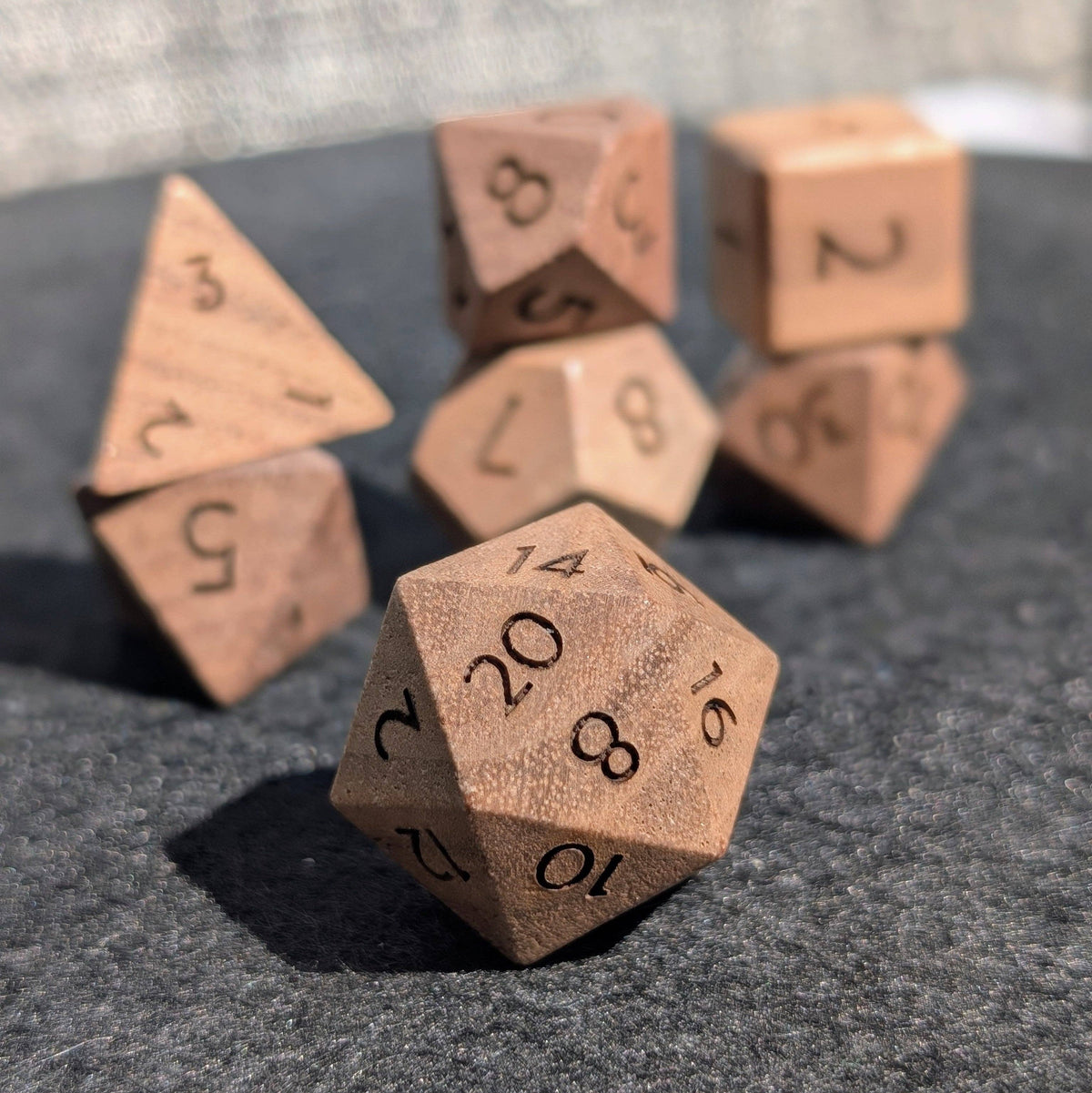 Walnut - 7 Piece Polyhedral Wooden Dice Set