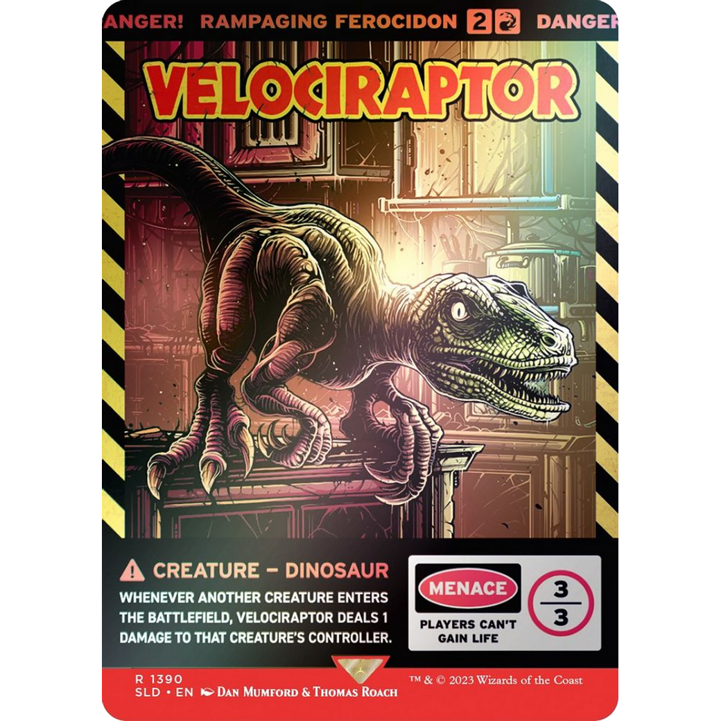 Velociraptor - Rampaging Ferocidon (Rainbow Foil) (SLD-1390) - Secret Lair Drop / Velociraptor: (Full Art) (Borderless) Foil