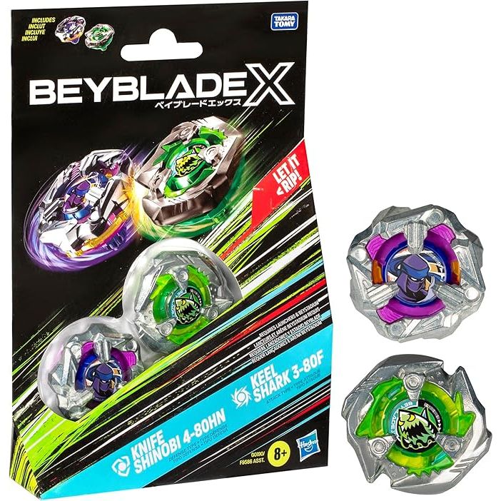 BEYBLADE X Knife Shinobi 4-80HN and Keel Shark 3-80F Dual Pack Set with 2 Right-Spinning Tops