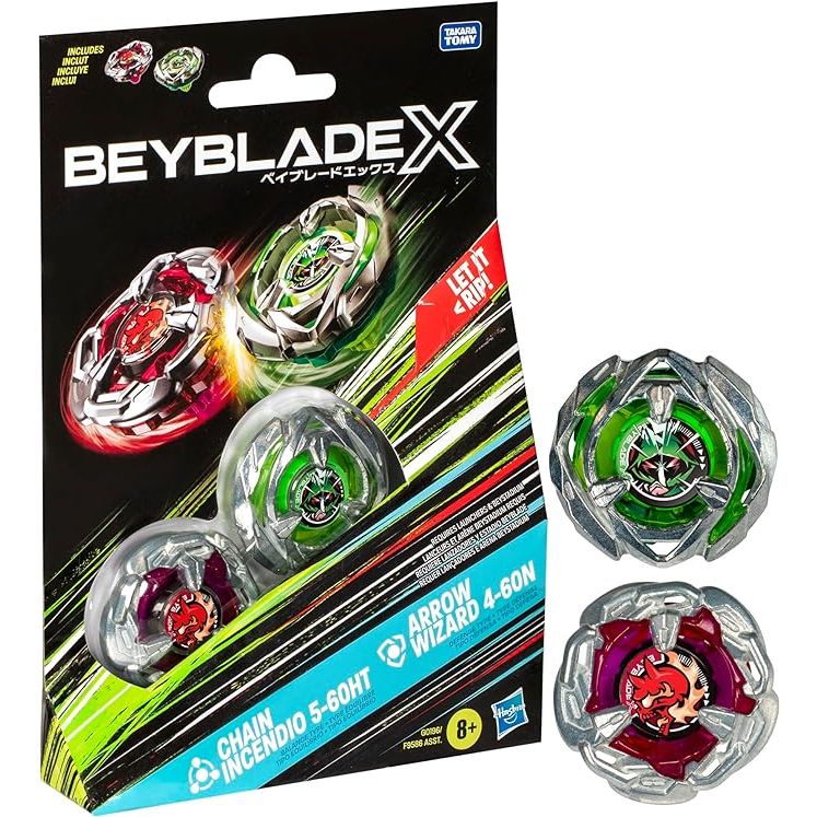 BEYBLADE X Chain Incendio 5-60HT and Arrow Wizard 4-60N Dual Pack Set with 2 Right-Spinning Tops