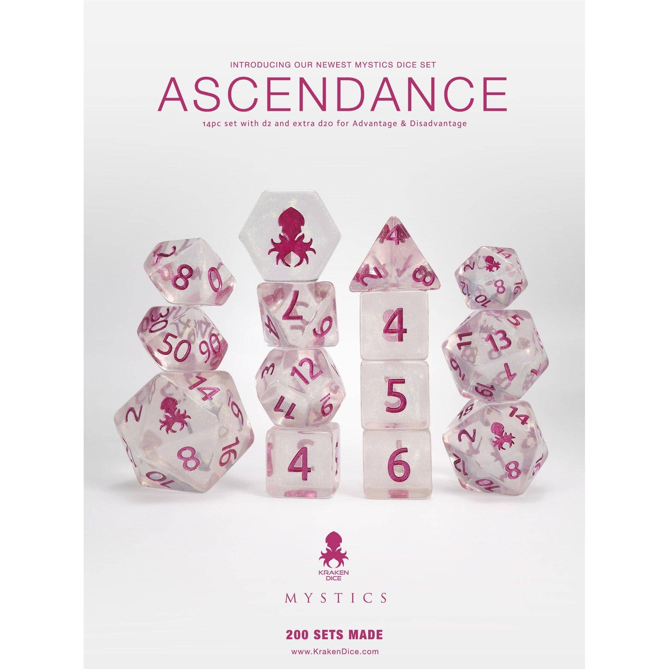 Ascendance 14pc Dice Set Inked in Pink