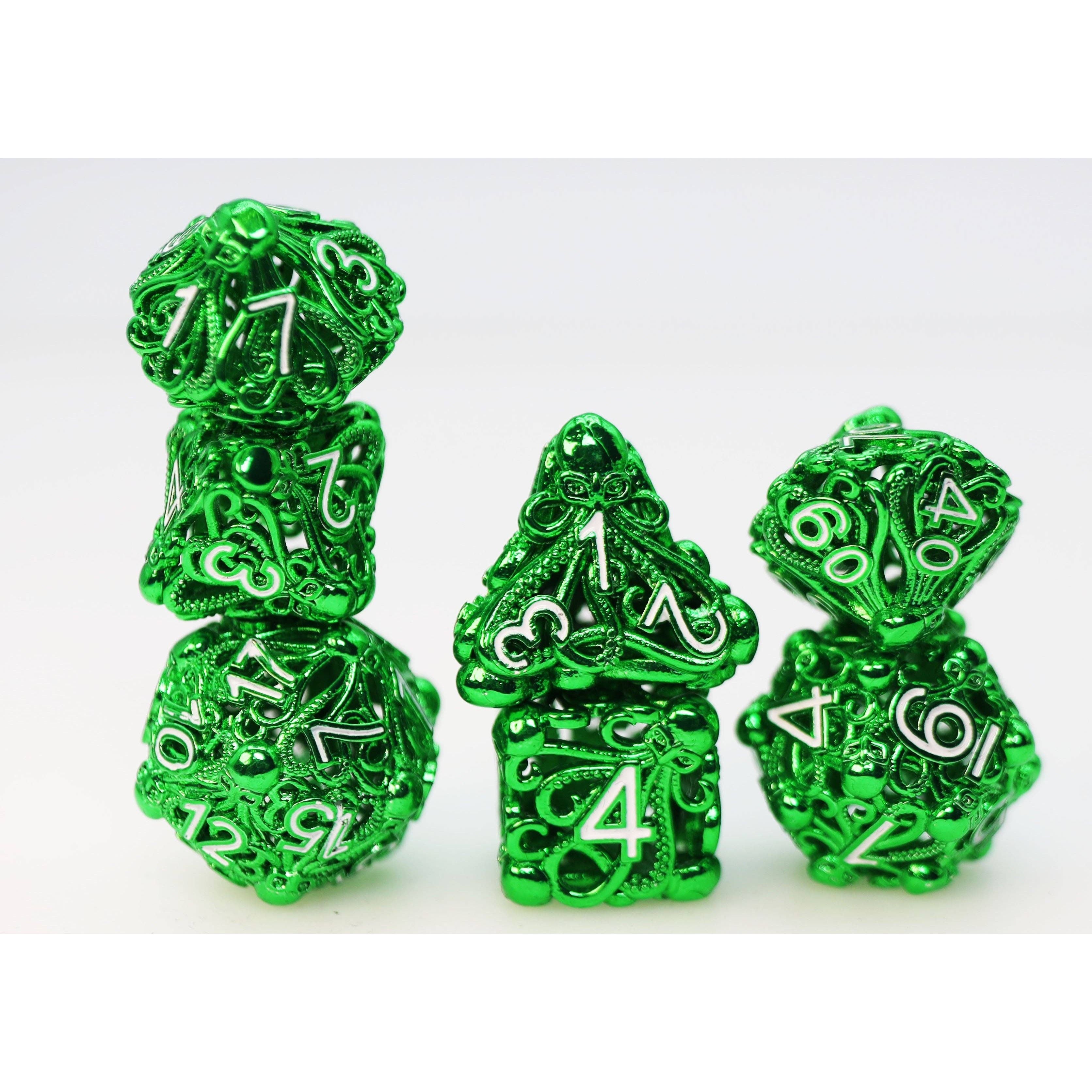 Mind Eater: Green - Hollow Metal RPG Dice Set