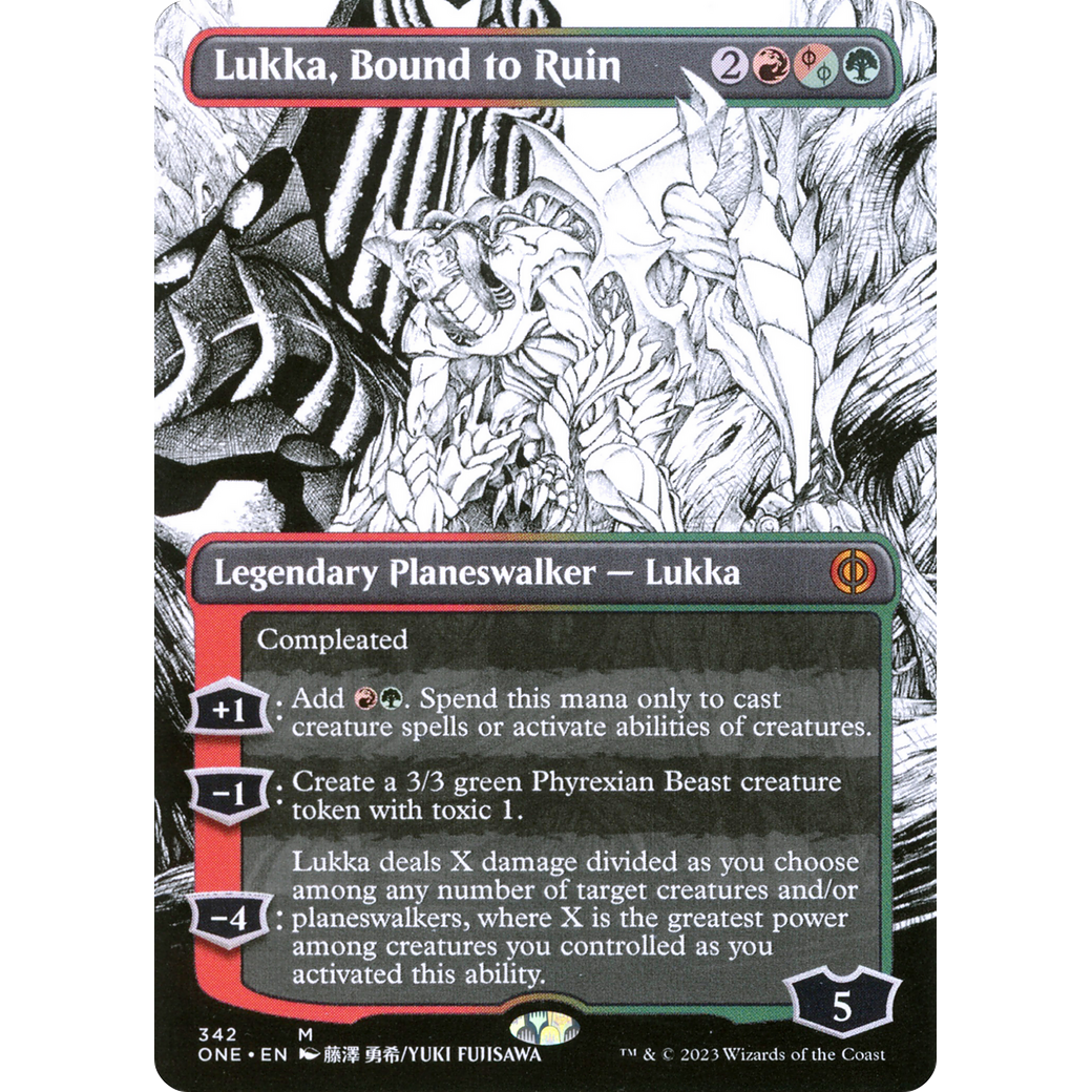 Lukka, Bound to Ruin (ONE-342) - Phyrexia: All Will Be One: (Showcase) (Borderless) Foil