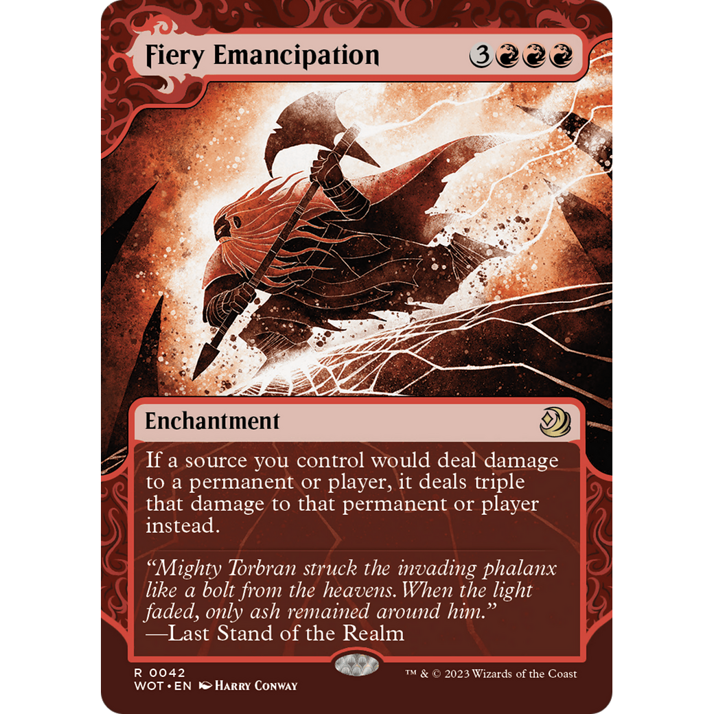 Fiery Emancipation (WOT-042) - Wilds of Eldraine: Enchanting Tales: (Showcase) (Borderless) Foil