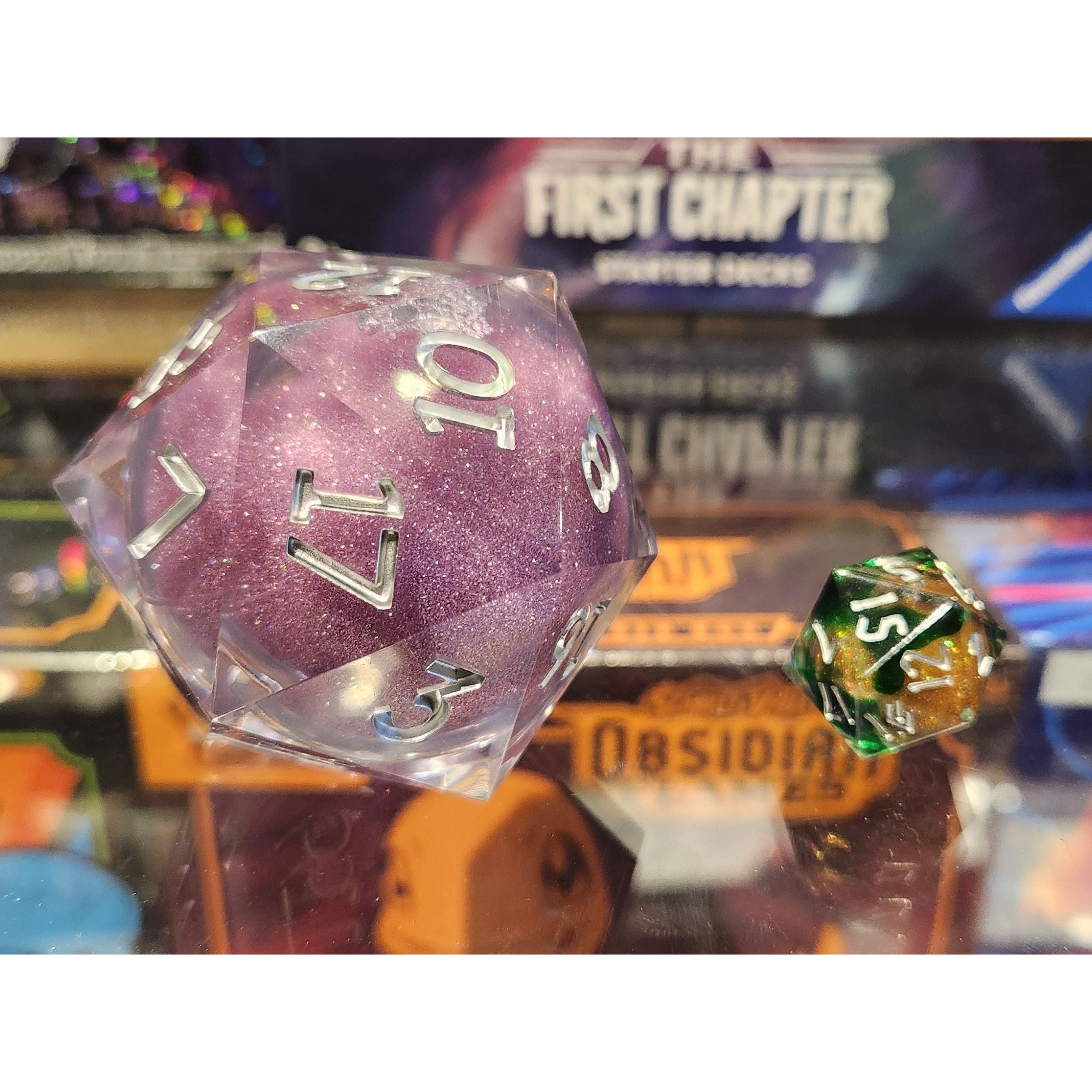 Pink Purple Liquid Core HUGE d20 - 55mm with Glass Jar