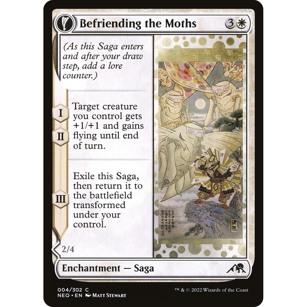 Befriending the Moths // Imperial Moth (NEO-004) - Kamigawa: Neon Dynasty: (fandfc, enchantment)