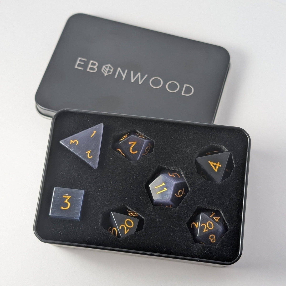 Purple Cat's Eye - 7 Piece Polyhedral Gemstone Dice Set