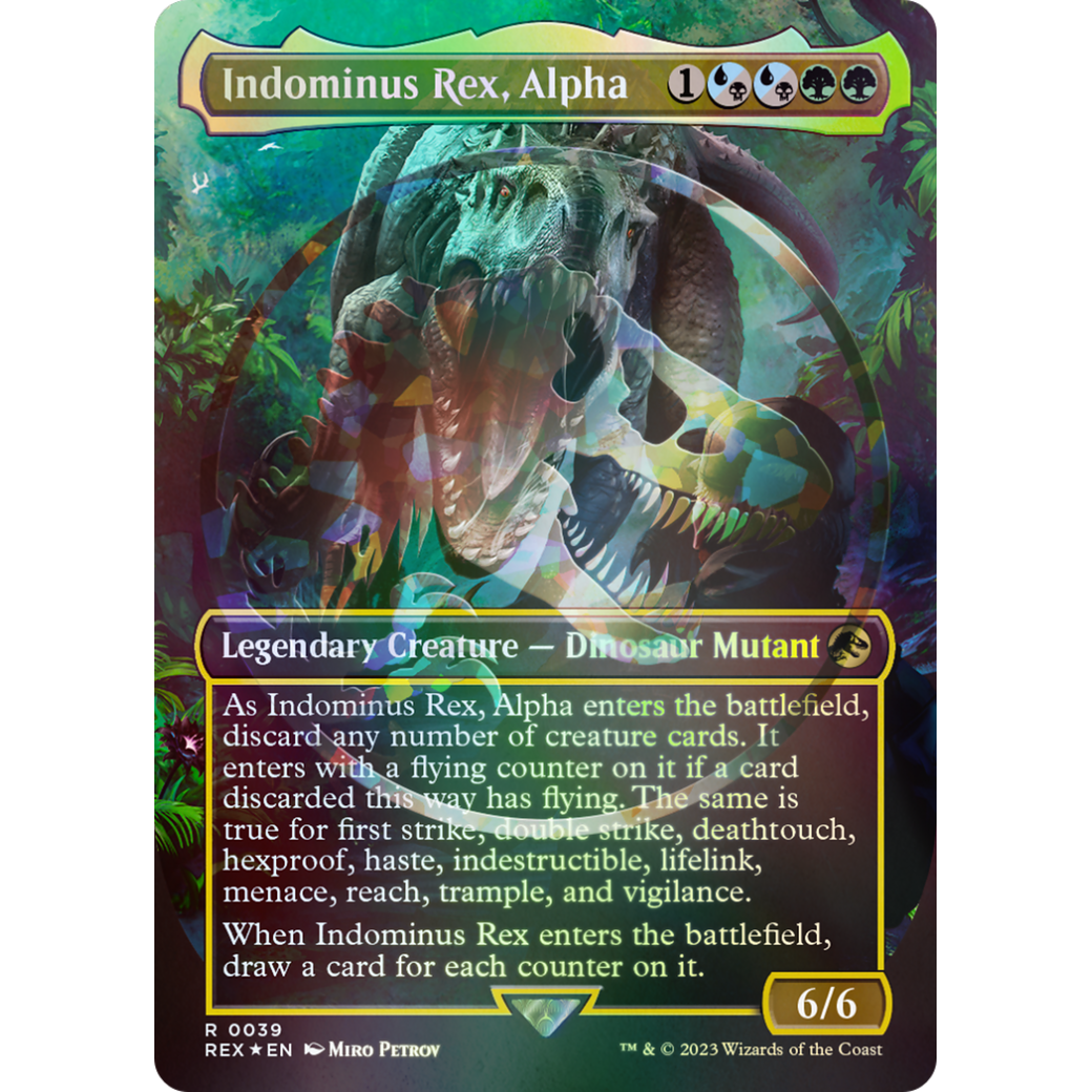 Indominus Rex, Alpha (Borderless) (Emblem) (REX-039) - Jurassic World Collection (Borderless) Foil