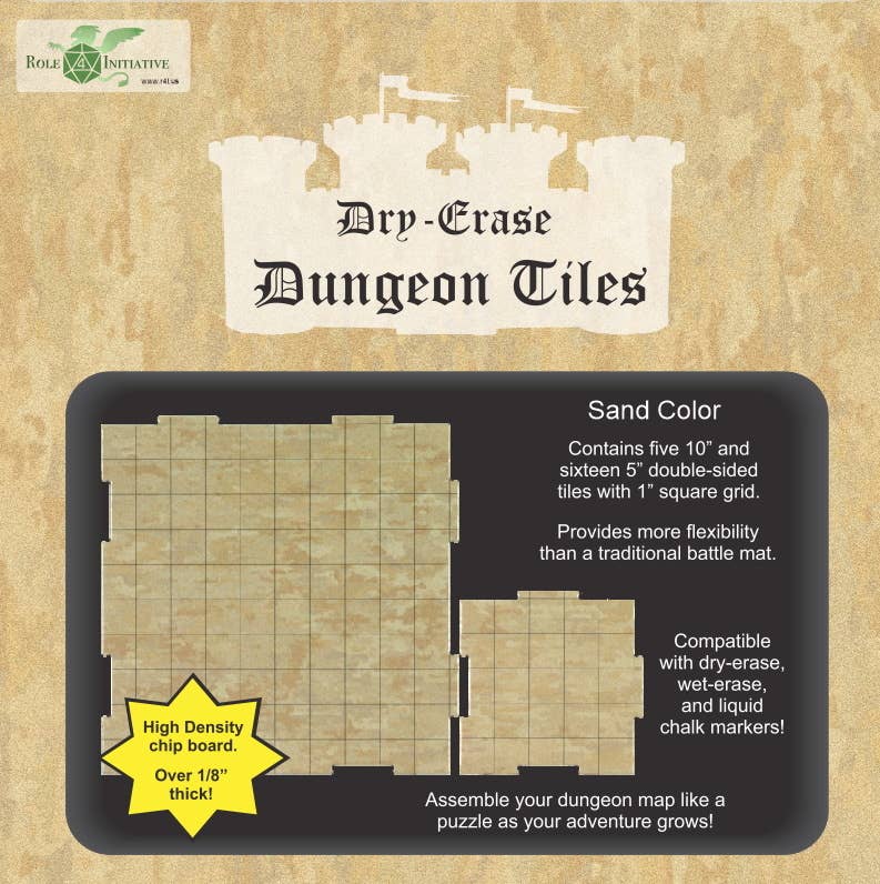 Dry Erase Dungeon Tiles, various colors, shapes, and sizes: Sand / Five 10" & Sixteen 5" Squares
