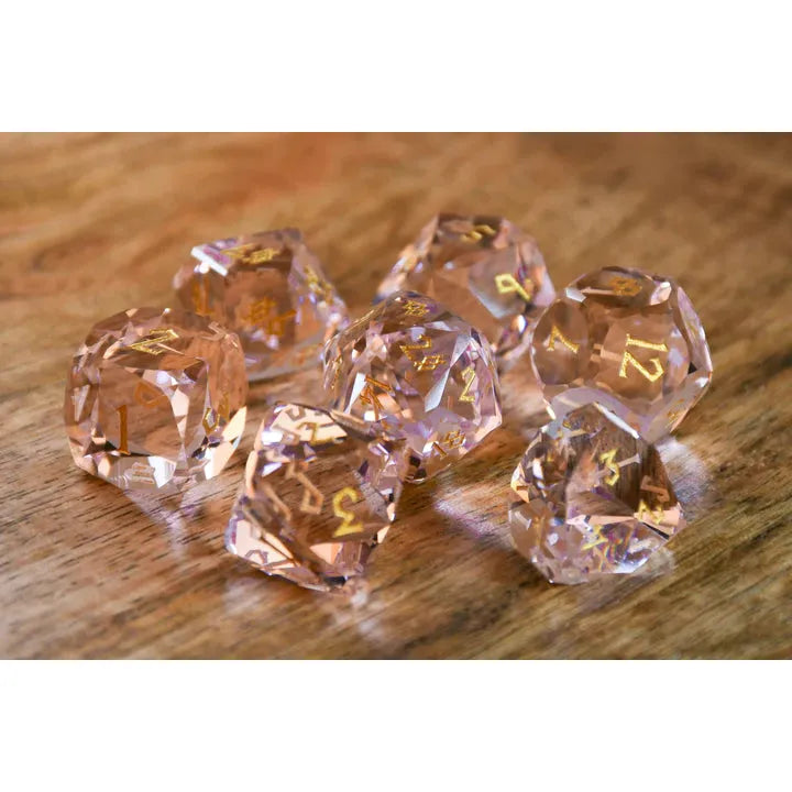 Misty Mountain - Baby Pink Topaz - 7-set Multifaceted Glass Dice