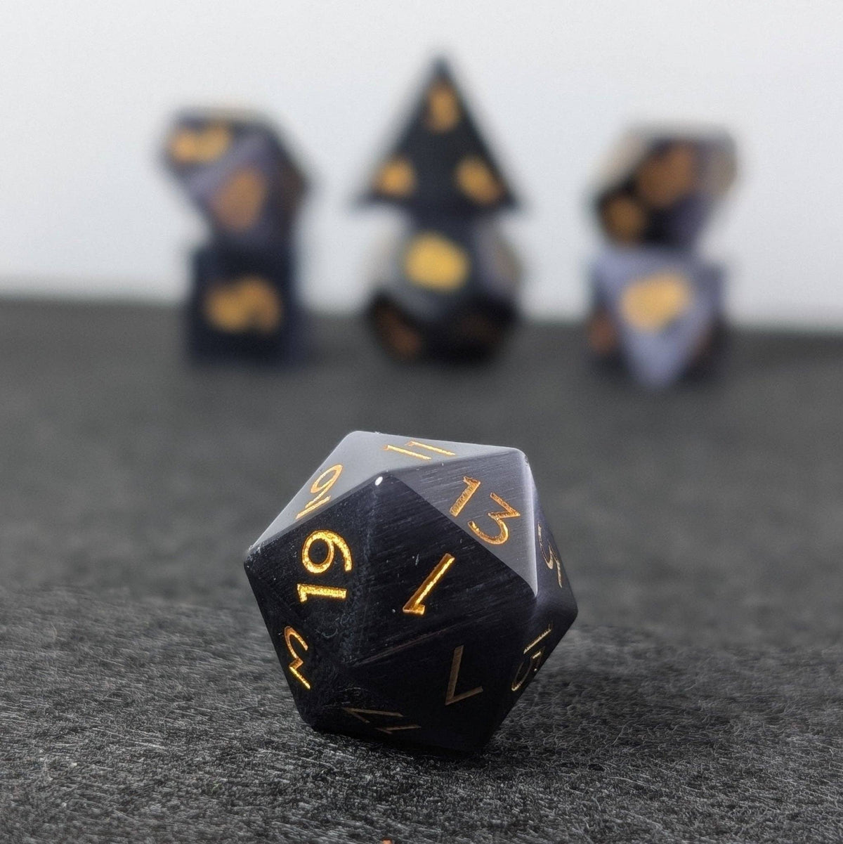 Purple Cat's Eye - 7 Piece Polyhedral Gemstone Dice Set