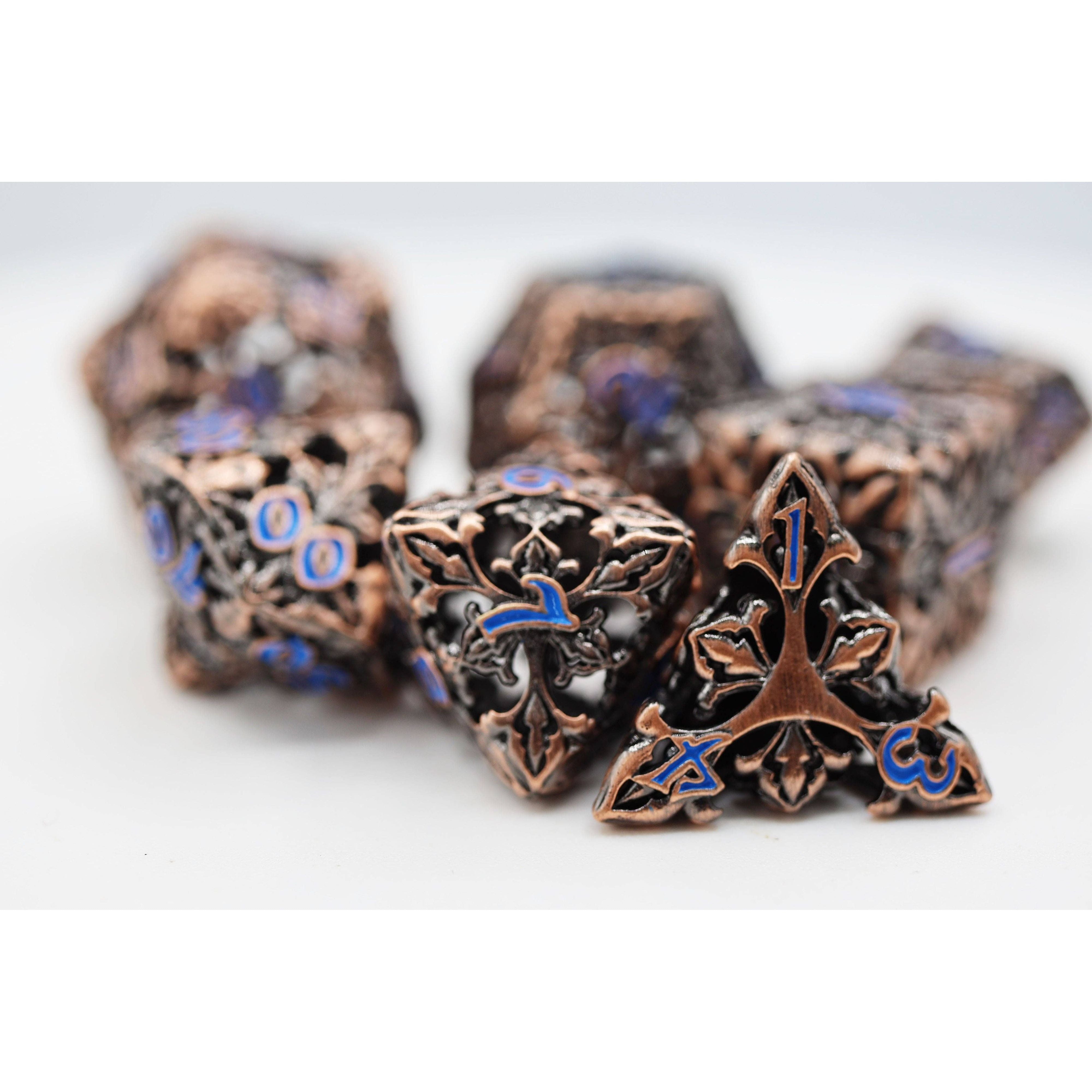 Fleur de Lis: Copper Azul - Hollow Metal RPG Dice Set
