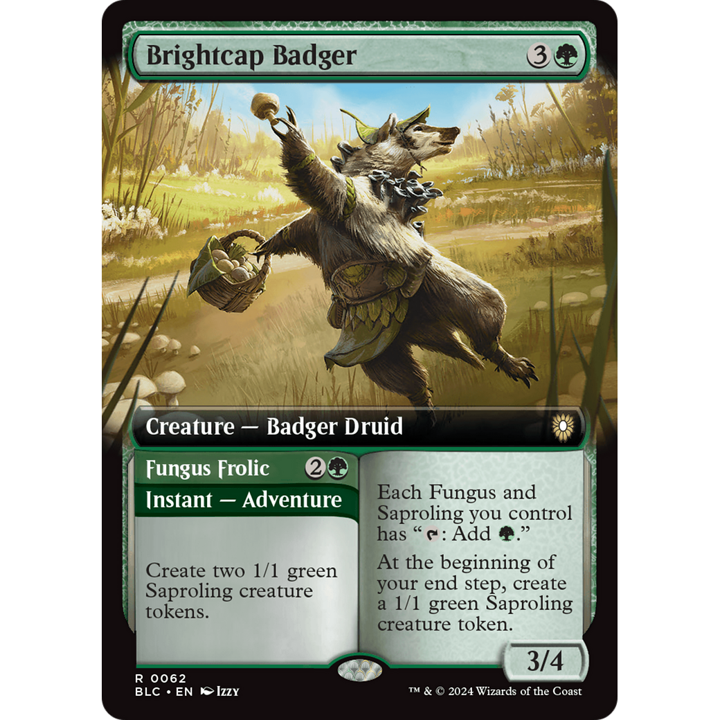 Brightcap Badger // Fungus Frolic (BLC-062) - Bloomburrow Commander: (Extended Art)