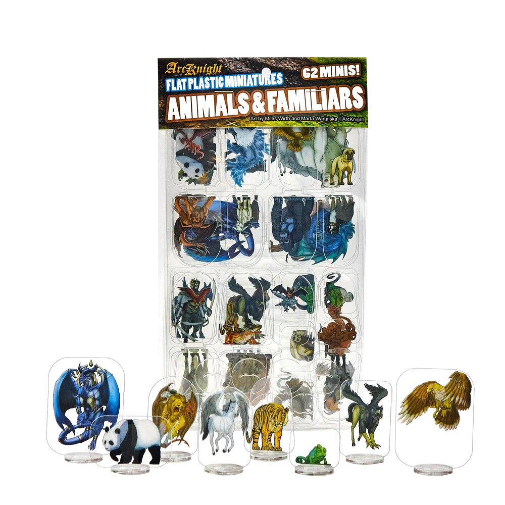 5E Flat Plastic Miniatures - 62pc Animals & Familiars