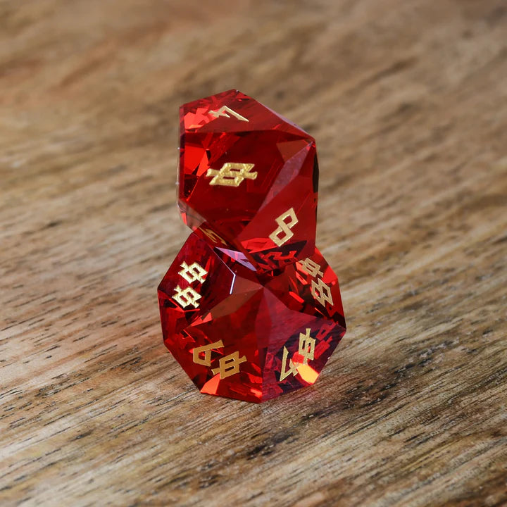 Misty Mountain - Ruby - 7-set Multifaceted Glass Dice