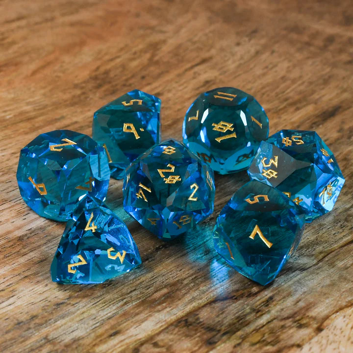Misty Mountain - Aquamarine - 7-set Multifaceted Glass Dice