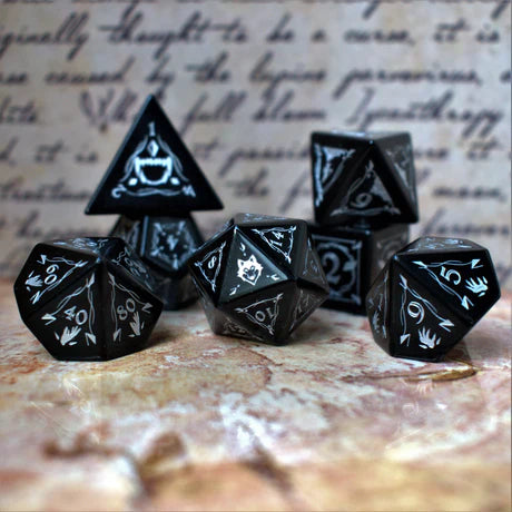 Fangs of Winter Obsidian - 7-set Stone Dice