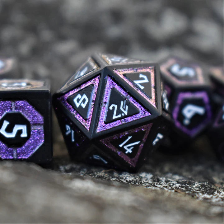 Misty Mountain - Cleric's Shadow Domain: Purple And Matte Black  - 7-set Metal Dice