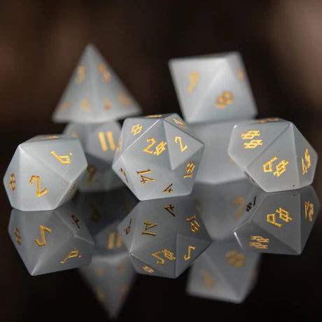 White Cat's Eye - 7-set Stone Dice