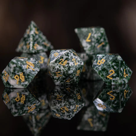 Green Spotted Jasper - 7-set Stone Dice