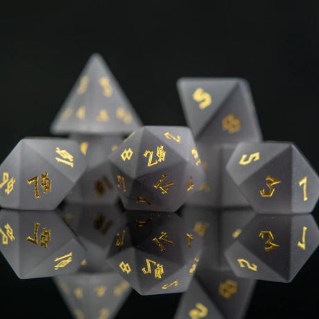 Frosted Grey Cat's Eye - 7-set Stone Dice