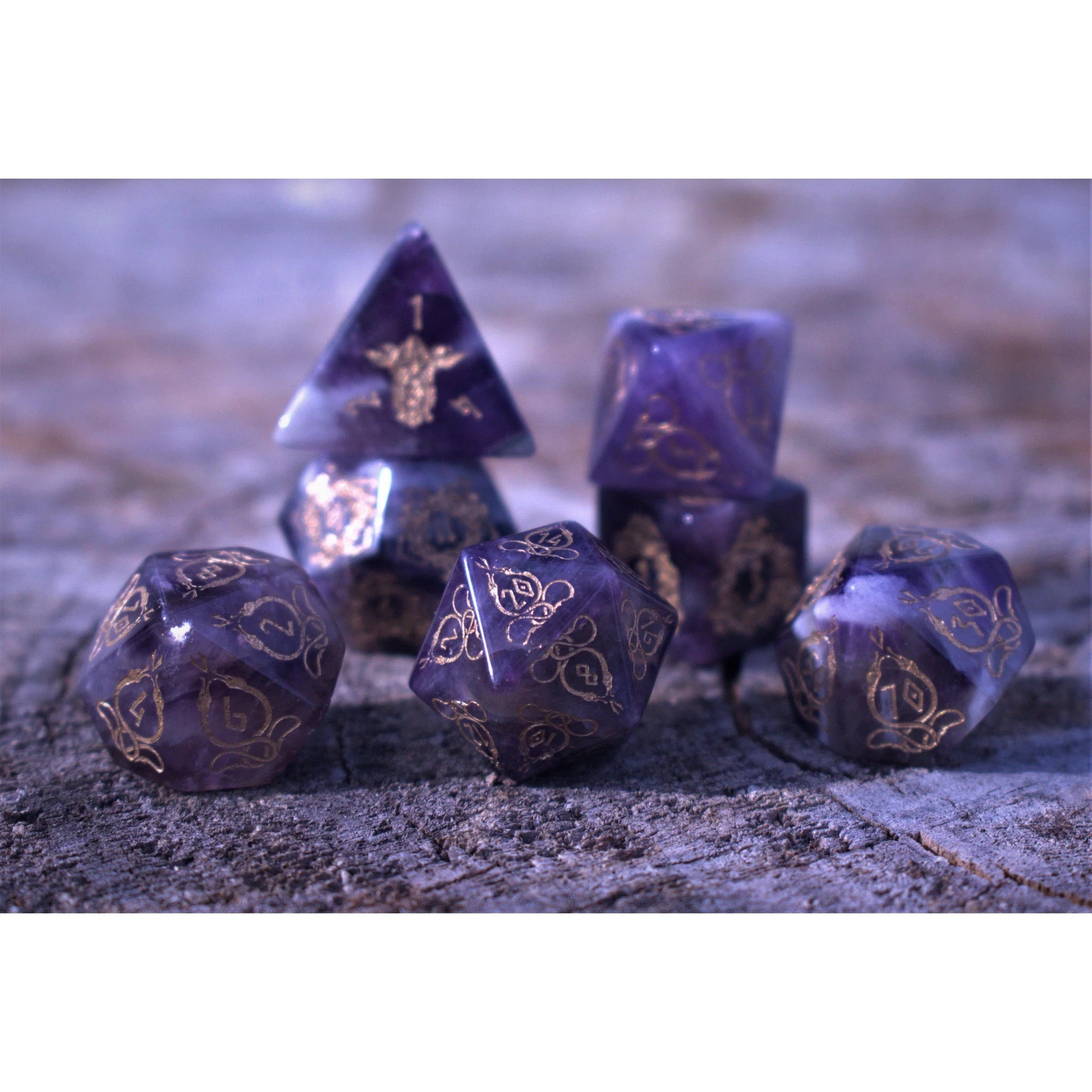 Serpent of Midgard: Amethyst- 7-set Glass Dice