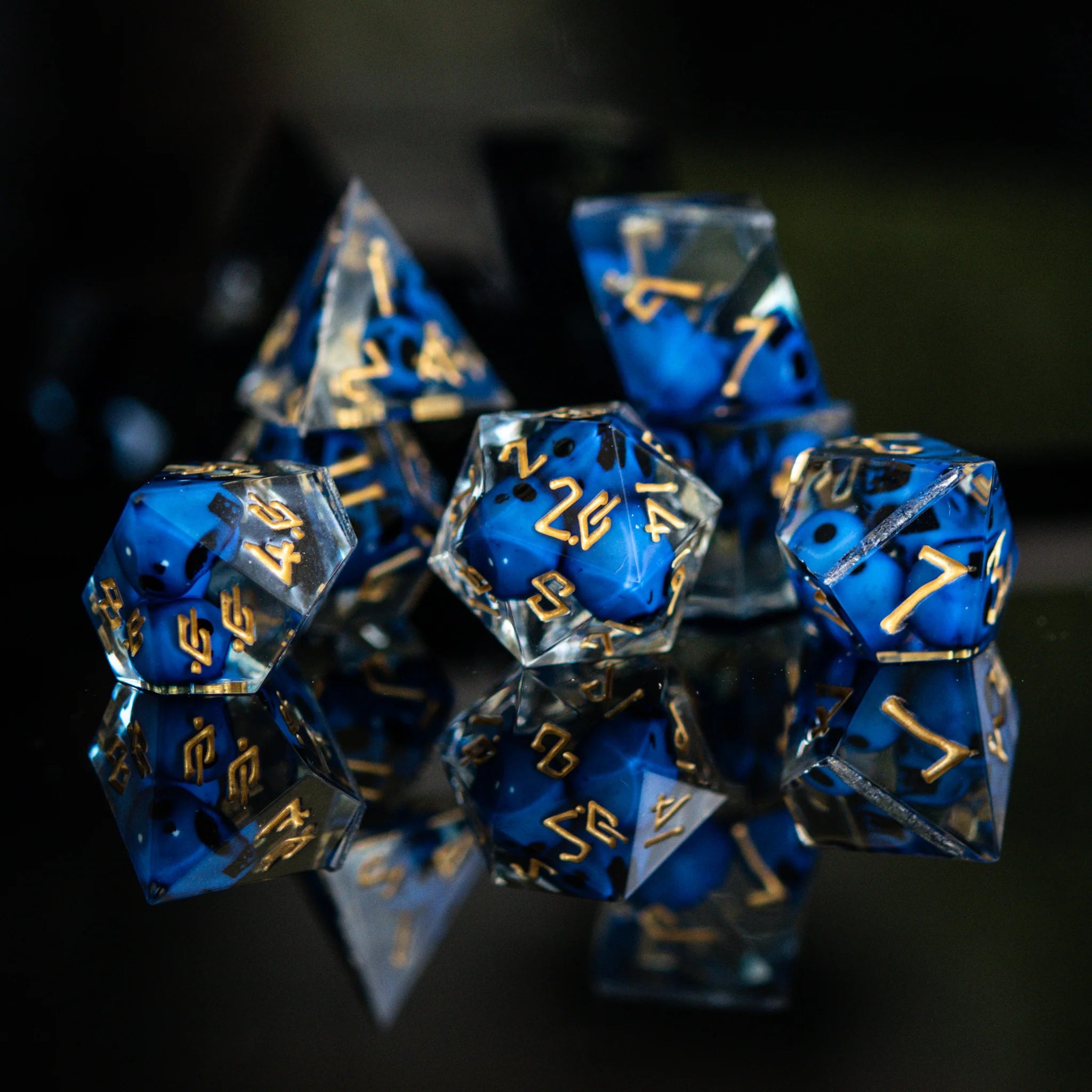 Corpse Blue and Gold Sharp-Edged - 7-set Resin Dice