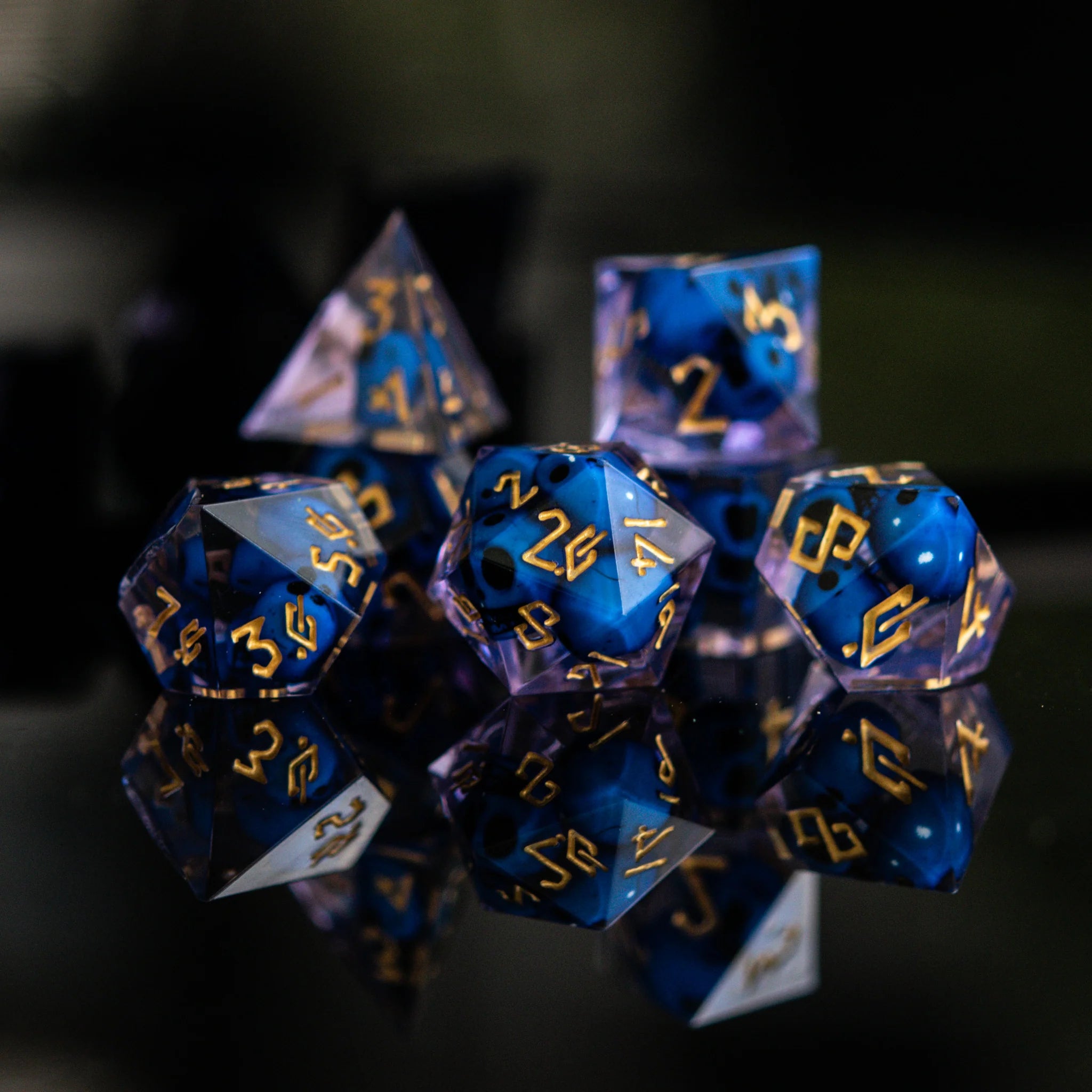 Corpse Blue and Lavender Sharp-Edged - 7-set Resin Dice