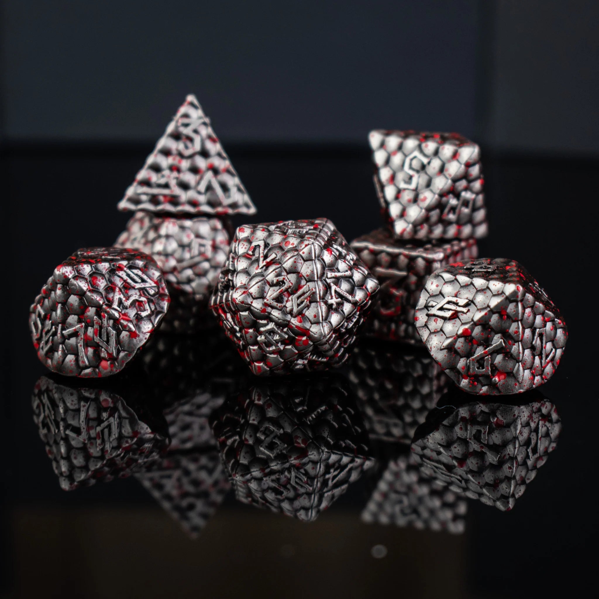 Bloodied Silver Dragon's Egg - 7-set Metal Dice