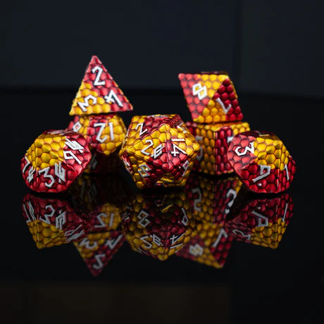 Gold and Red Dragon's Egg - 7-set Metal Dice