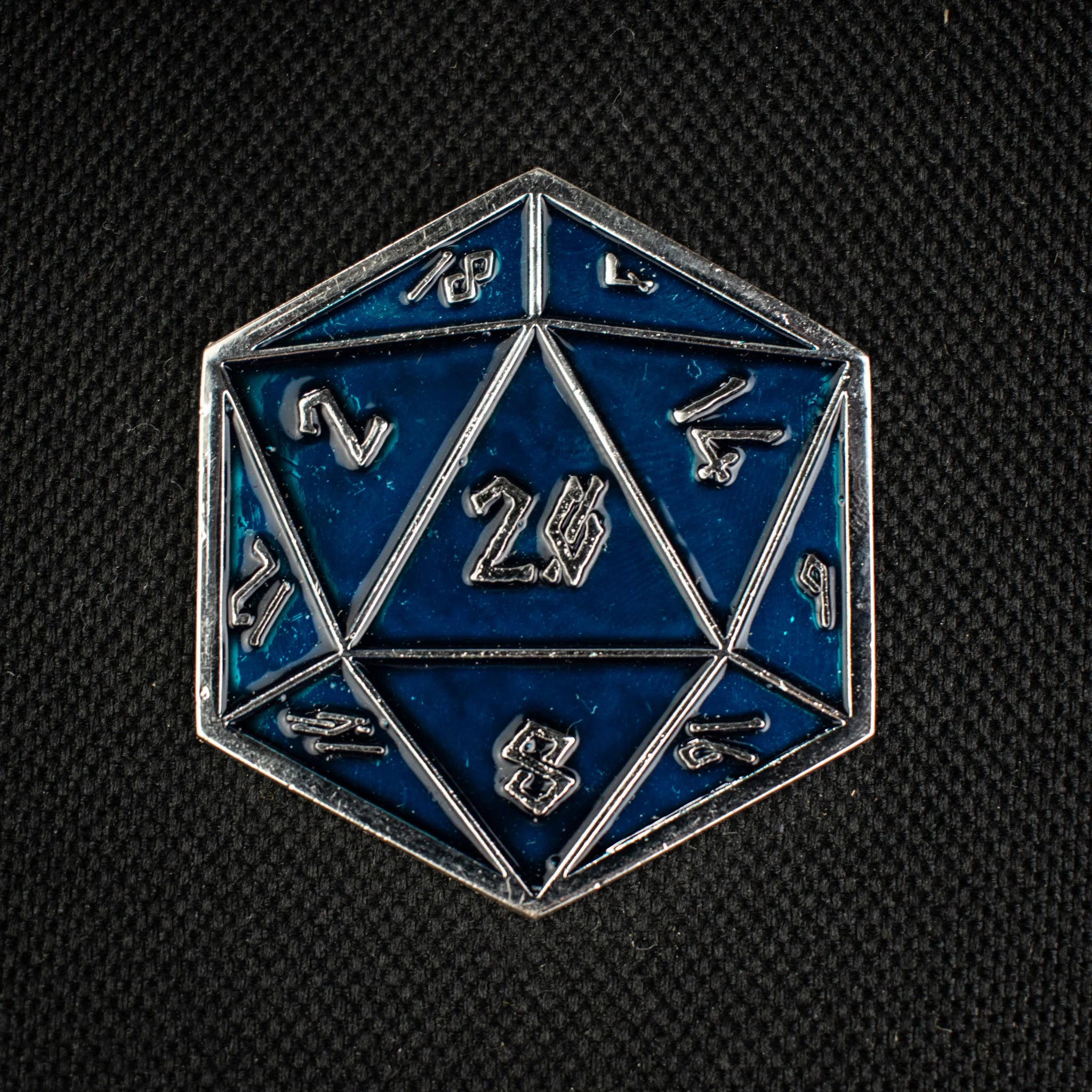 Aqua and Silver D20 Pin Large