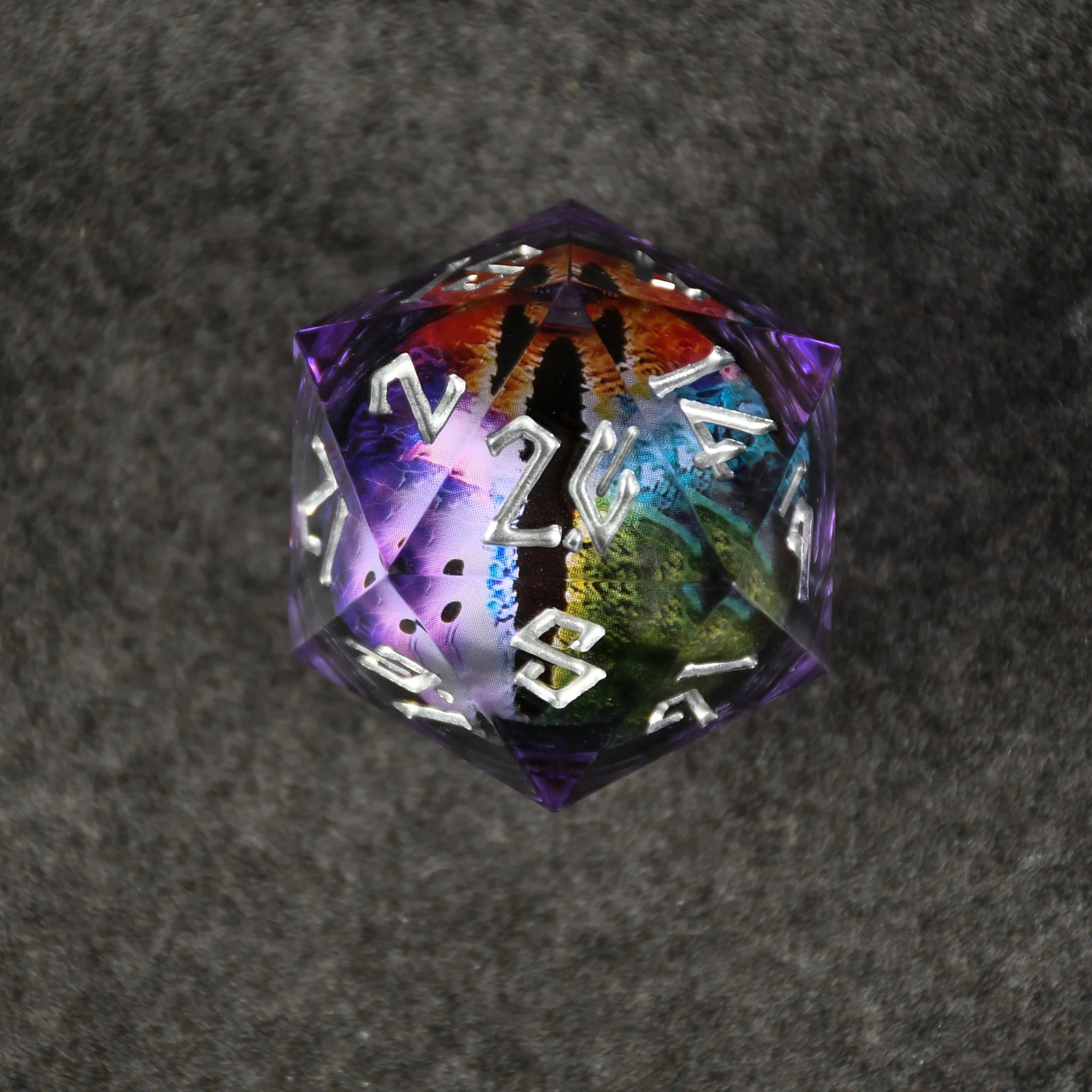 Rainbow Dragon - Purple/Silver 50mm D20 Liquid Core