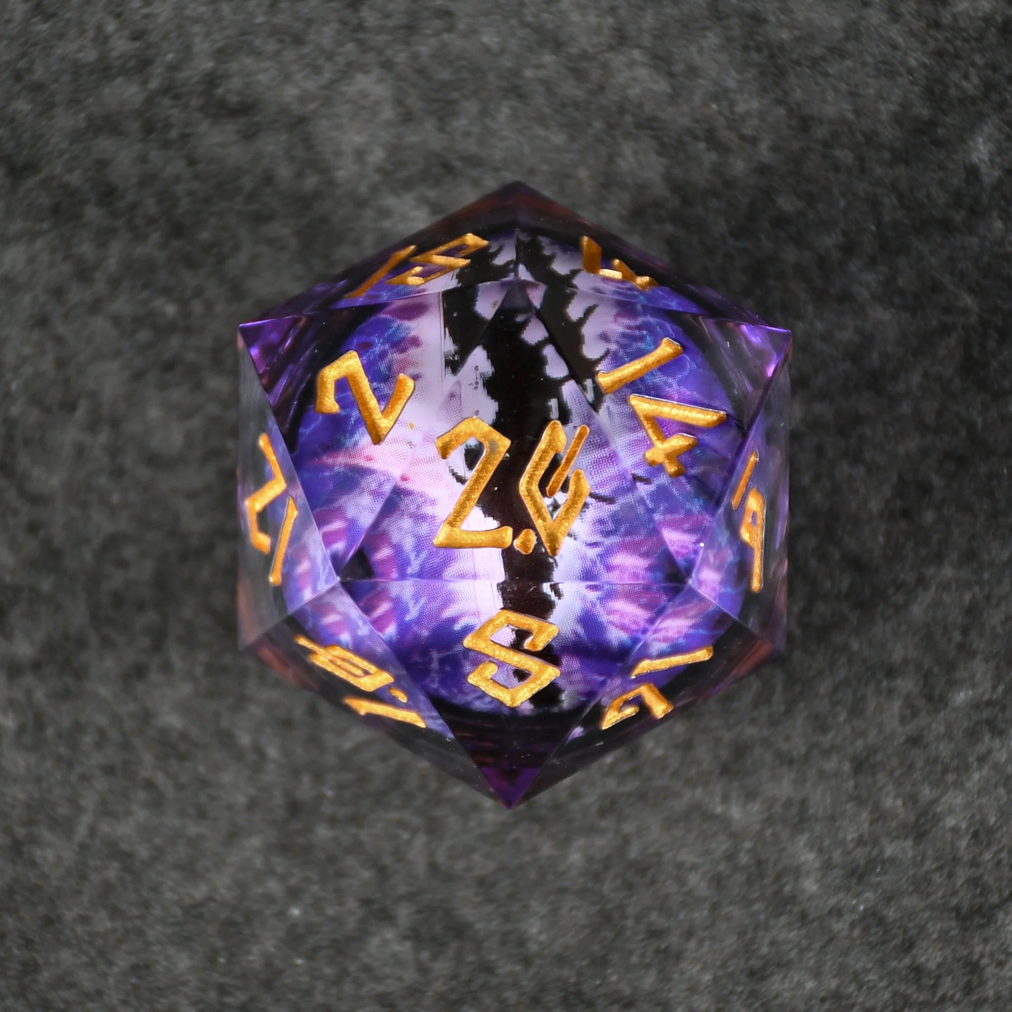 Enchanted Dragon Eye - Purple/Gold 50mm D20 Liquid Core