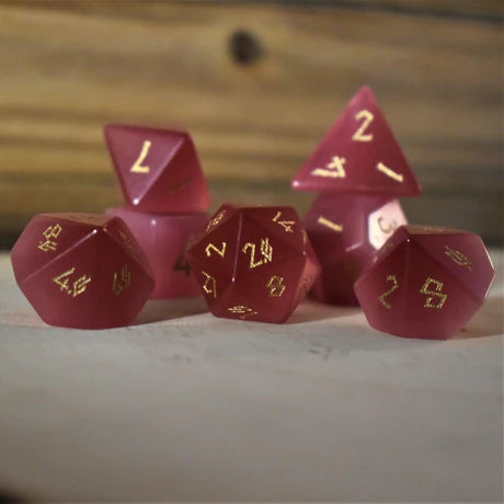 Deep Pink Cat's Eye - 7-set Stone Dice